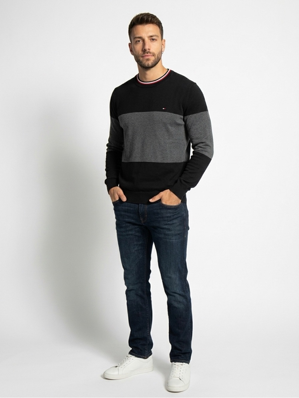 Tommy Hilfiger Black & Gray Block Crewneck Sweater